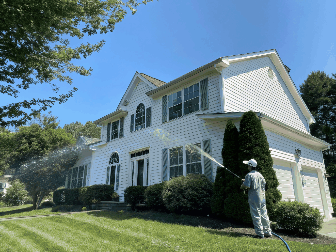 Professional exterior cleaning on an Austin home